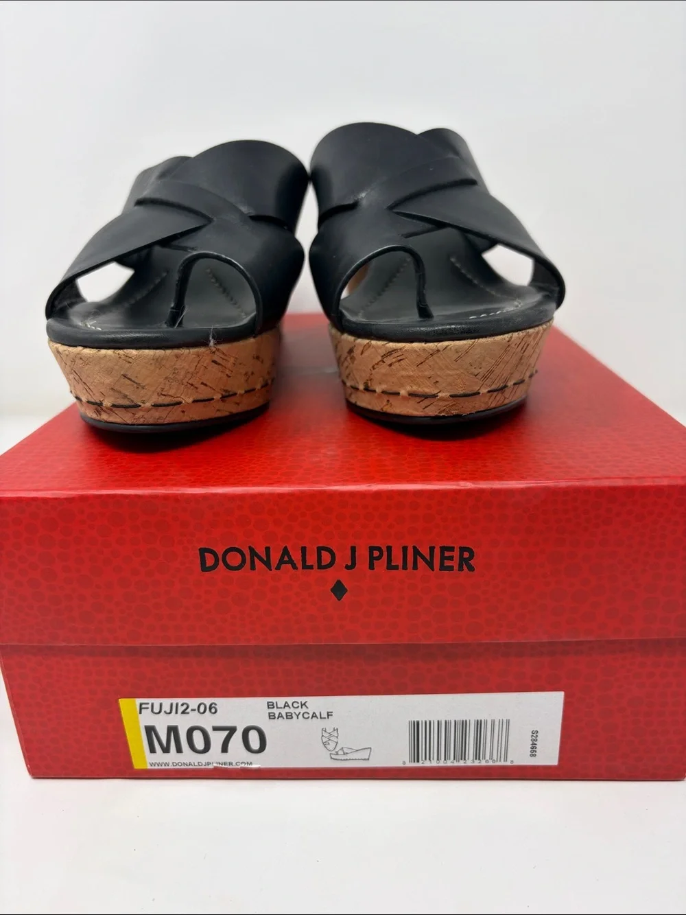 Donald J. Pliner Black Leather Cork Wedge Slide Sandals Size 7